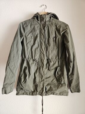 Ambiance Olive Green Anorak Hooded Military Utility Jacket